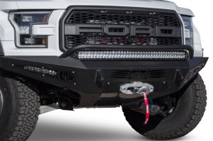 Ford F-150 Raptor Front Bumper - Addictive Desert Designs - HoneyBadger with Winch Mount - Hammer Black with Satin Black Panels - `17-`18